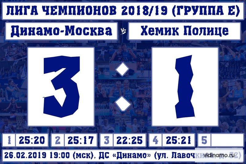 «Динамо» (Москва) обыгрывает «Хемик» и выходит в следующий раунд Лиги чемпионов. 