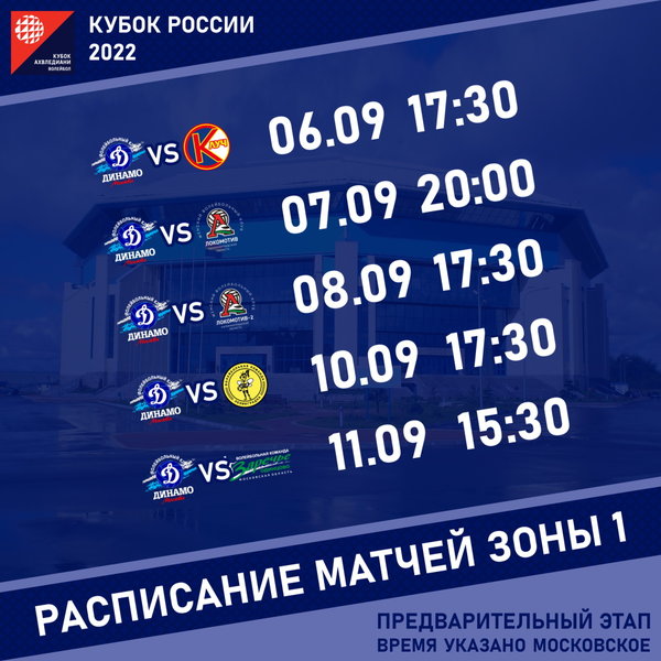 «Динамо» стартует на предварительном этапе Кубка России 6 сентября