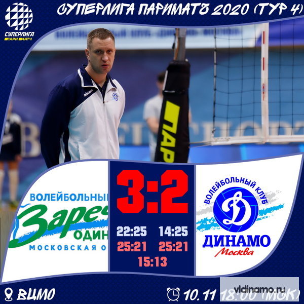В пятисетовом триллере «Динамо» проигрывает в Одинцово местному «Заречью-Одинцово».